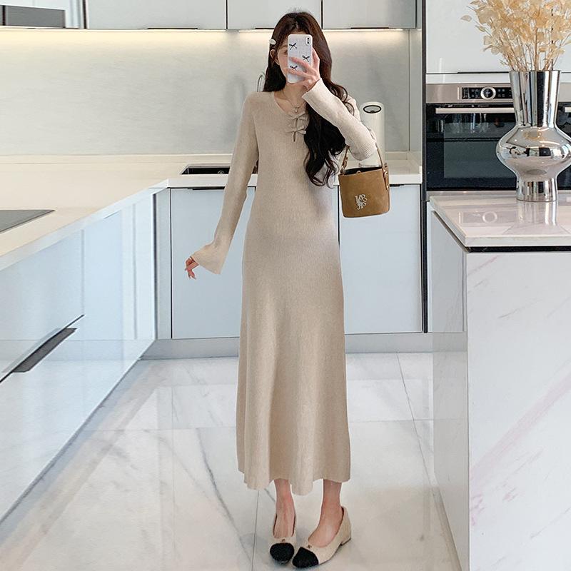 

2026 Spring/Autumn Hollow-Out Bow Knit Slimming Dress L