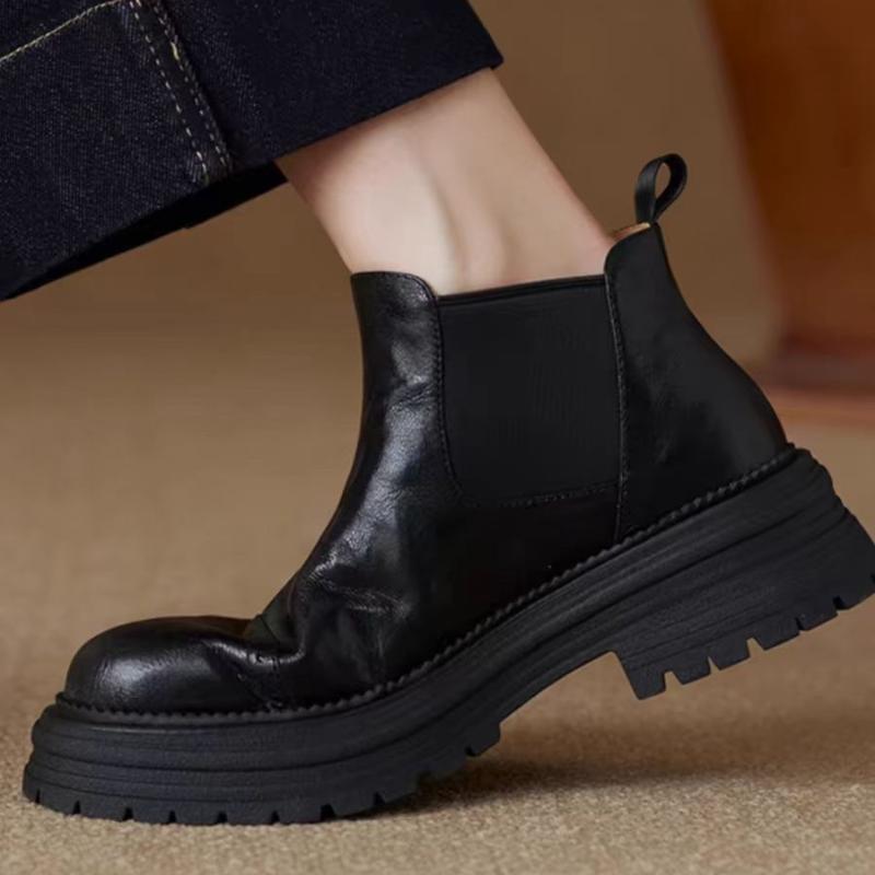 Fashion Vintage Sheep Leather Round Toe Winter Warm Chelsea Boots Med Heels Slip On Superstar European Designer Ankle Boots
