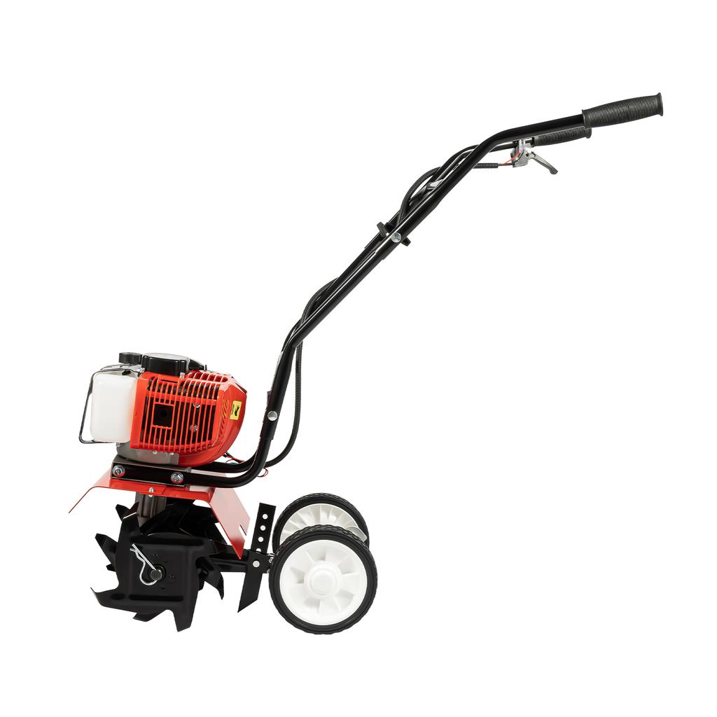 52cc 2-Stroke Gas Tiller, 1900W Cultivator w/ 4 Steel Blades, Handheld Pull-Start Tiller for Garden, Farm, Greenhouse Tilling