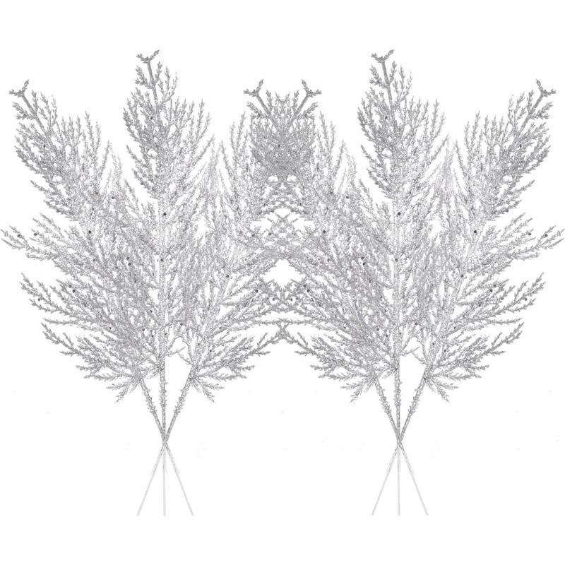 5 szt. Dekoracja świąteczna Sztuczne gałązki sosnowe Fałszywe rośliny Brokatowy girlanda Ozdoba na choinkę do domu Dekoracja noworoczna