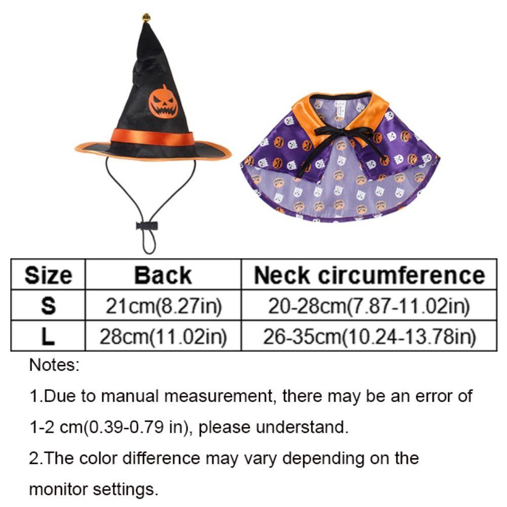 Pumpkin/Ghost Cat Wizard Hat Cloak Set Adjustable Halloween Cat Cape for Dogs Cats