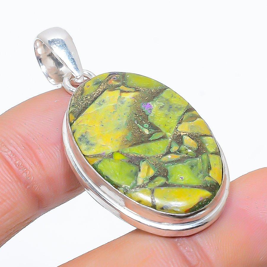 Stichtite Stone Gemstone Handmade 925 Sterling Silver Jewelry Pendant 1.69" B6Z19