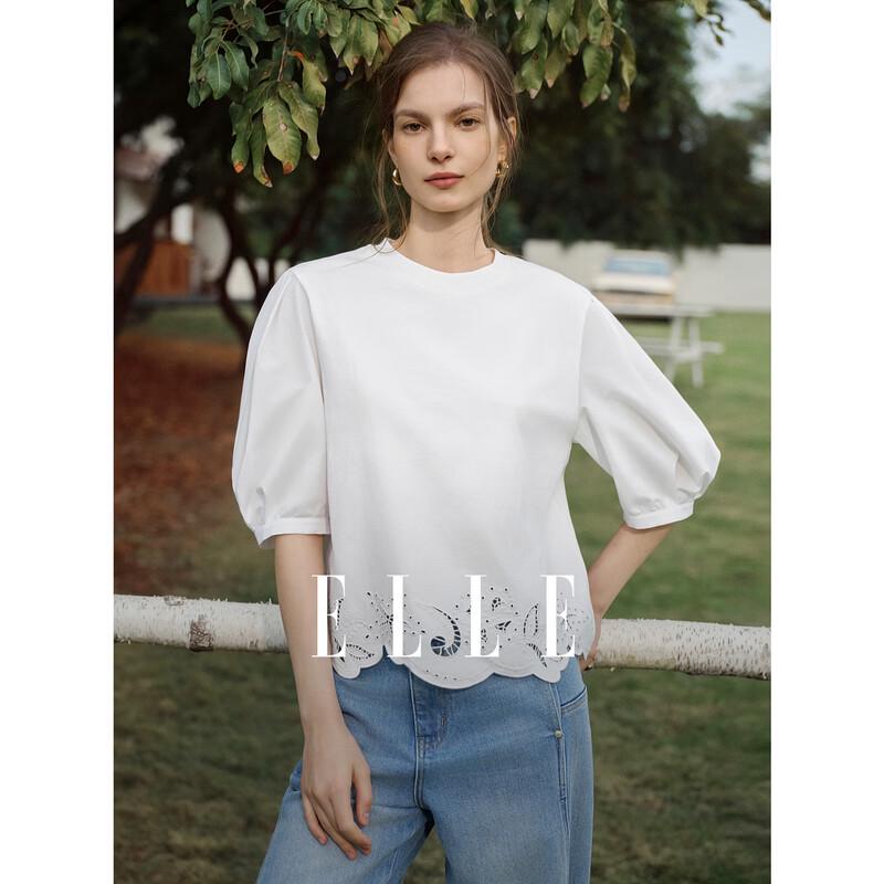 

ELLE Embroidered Five-Point Sleeve T-Shirt M