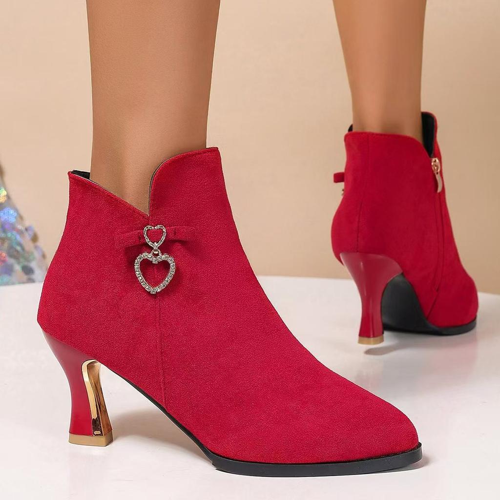 High-heeled Short Boots Women's 2025 Autumn and Winter Velvet Fashion Pointed-toed Thin-heeled Women's Boots Versatile and Thin Korean Version of High