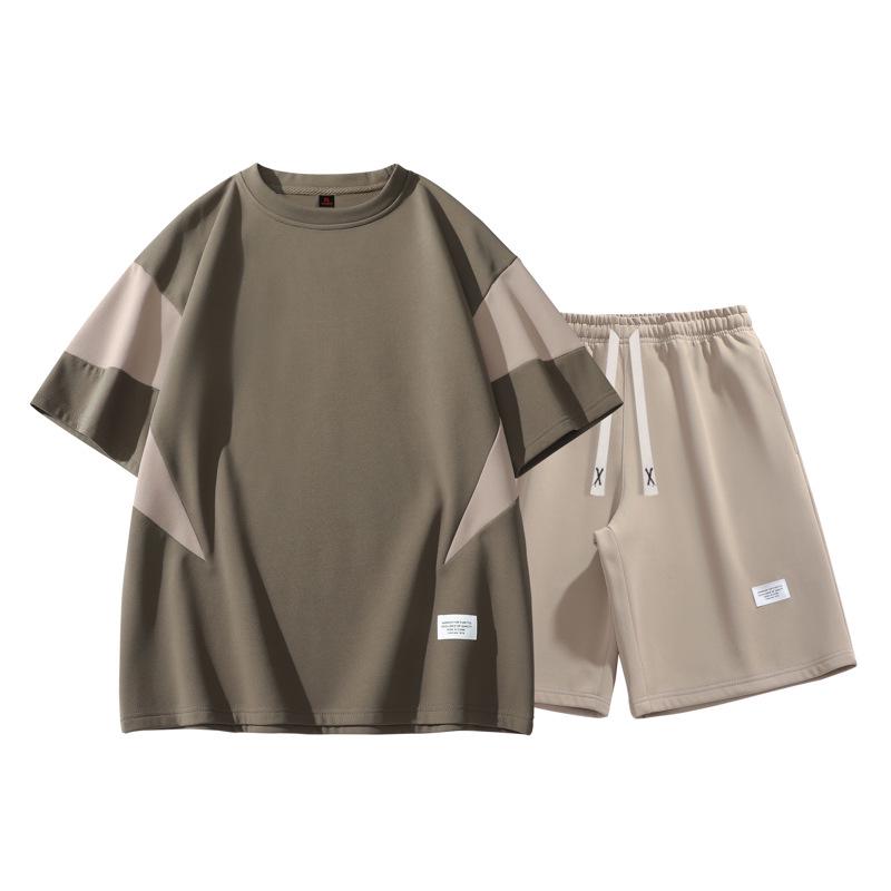 Men's Summer Set: Color Block Short-sleeve T-shirt & Mid-length Shorts, Casual Loose Fit Sports Two-piece