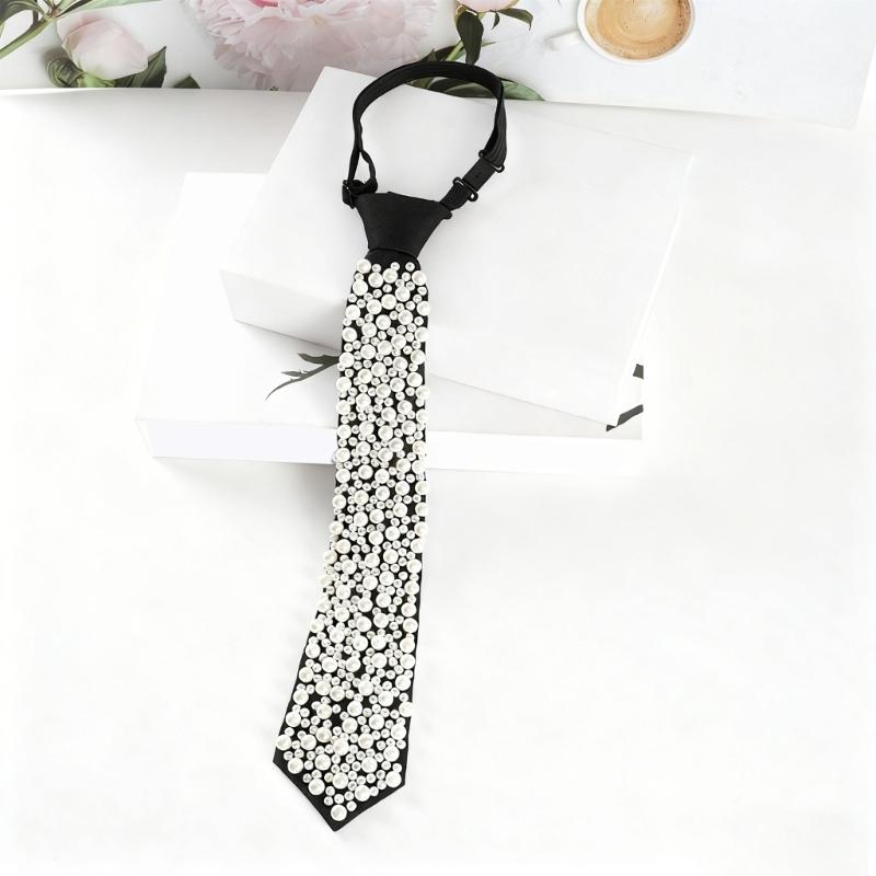 Elegant Artificial Pearls Tie for Men and Women Business Meetings and Dinners with Stylish Lookings and Preknot Design