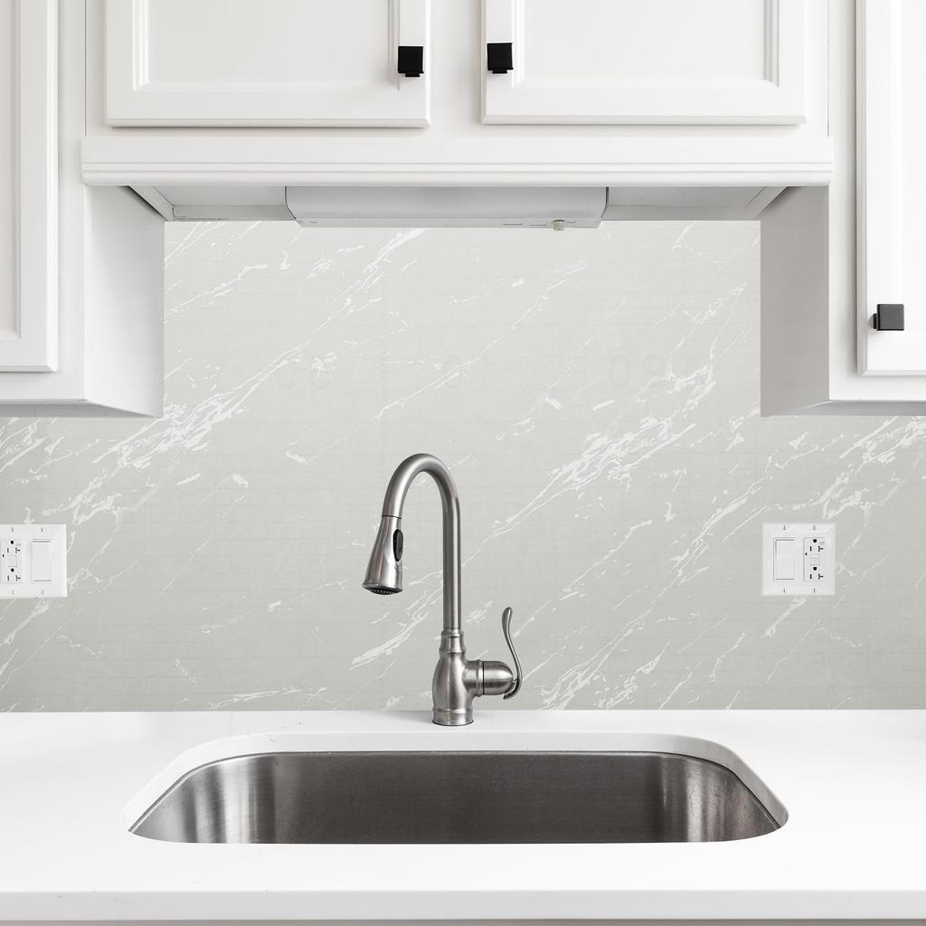 Uxcell Marble-Look Wallpaper, 80cm X 10m, Self-Adhesive Marble Vinyl Wallpaper, Waterproof, for Kitchen Counters, Cabinets, and Bathrooms, Light Gray