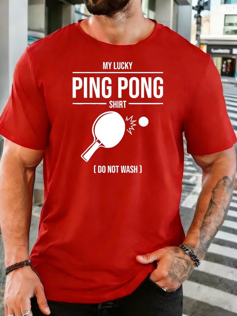 Minimal Ping Pong Paddle Text Lucky Shirt Art Print Unisexs Light Cotton Short Sleeve Loose Fit Table Sports Humor Casual T Shirt