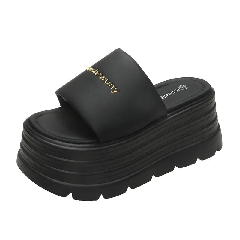 Fashion 8CM Casual Wedge Slippers for Women New Summer Non Slip Platform Sandals Woman Open Toe Comfortable Female Chunky Beach Slippers