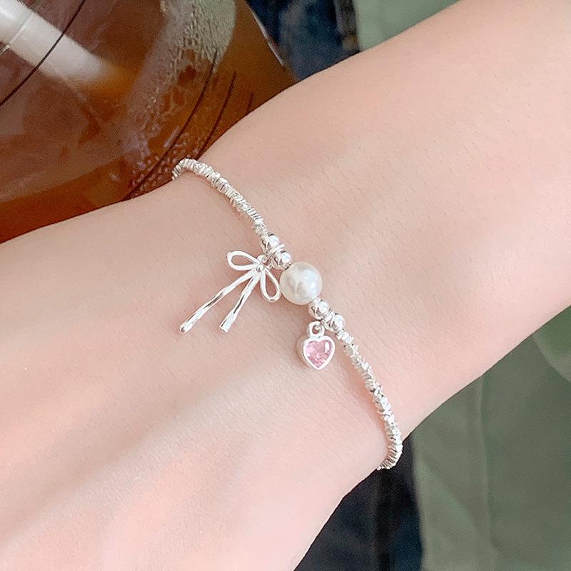 Banyan Tree S925 Silber Herz Schleife Perlenarmband - Süßer koreanischer Stil Schmuck.