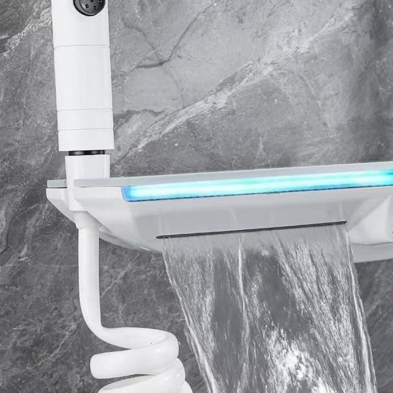 Upgrade White Hot Cold Bathroom Shower Set with LED Display Piano Keys Bath Shower Rain Shower Faucet Bathroom Accessories Brass
