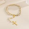 18K Gold Cross Prayer Beads Necklace for Women - Stainless Steel, 8mm, Trendy European-American Style