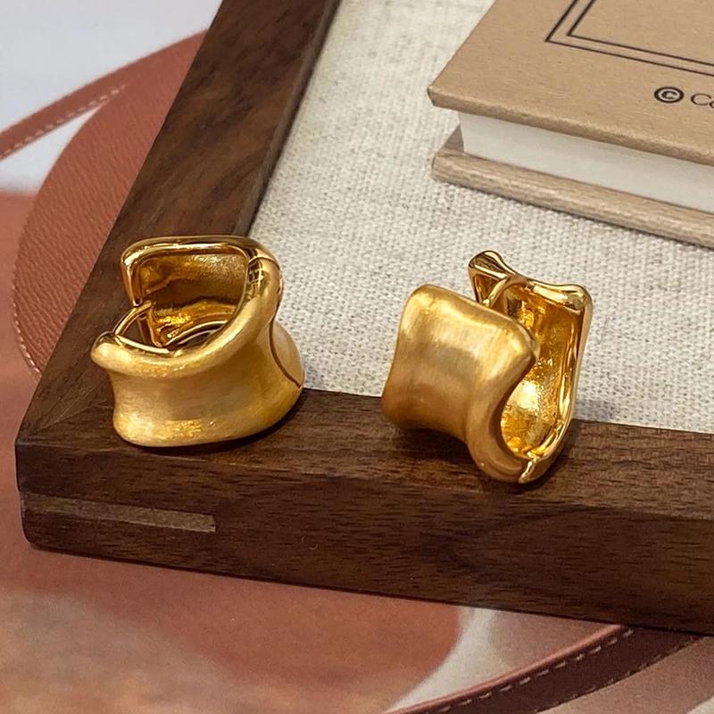 Tibetan Silver 18K Gold Plated Brushed Geometric Hoop Earrings for Women Trendy Fashion  Minimalist Accessories