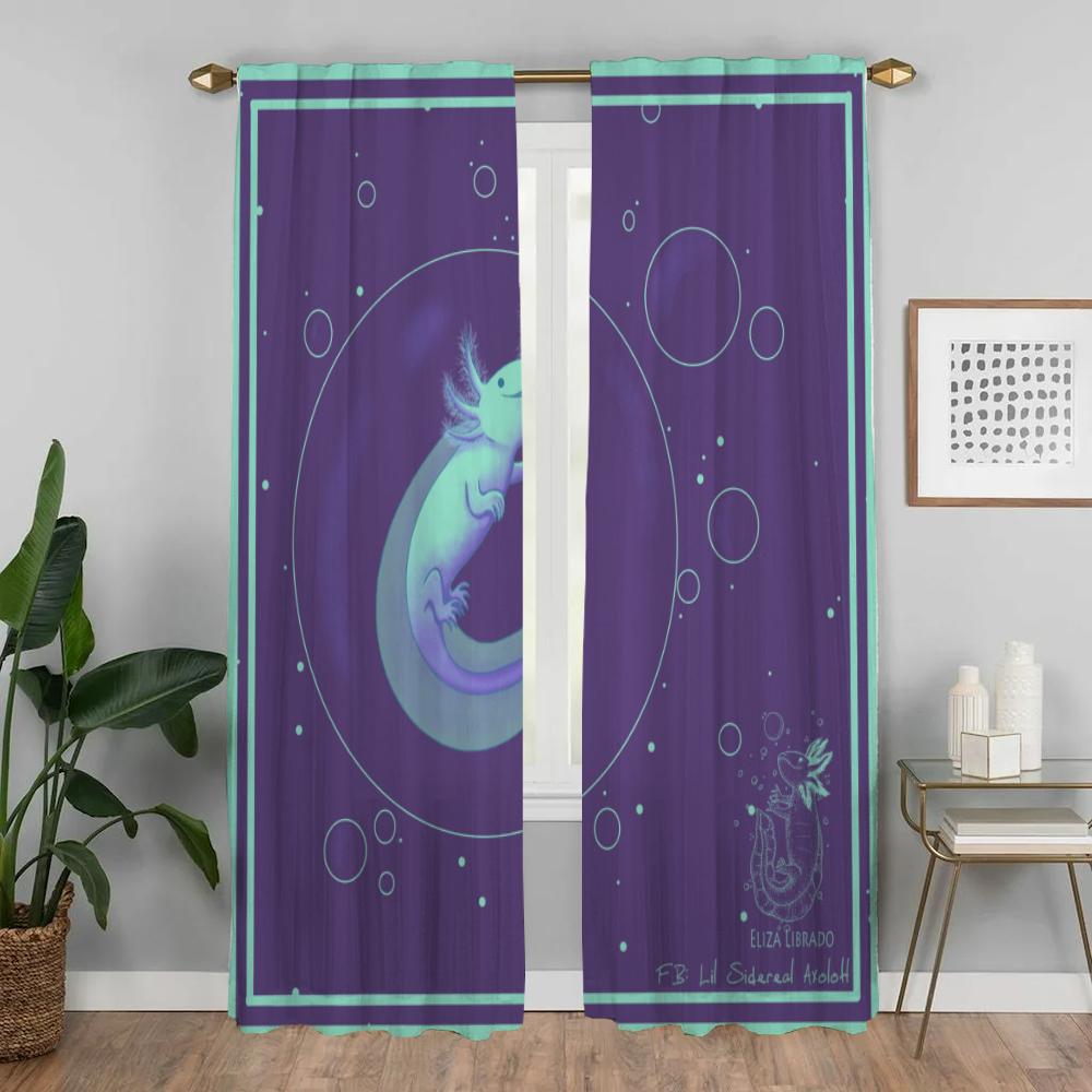 Cute Axolotl Blackout Curtain for Room 2 Panel Kitchen Curtains for Camera Home Interior Curtains Shades Halloween Decoration