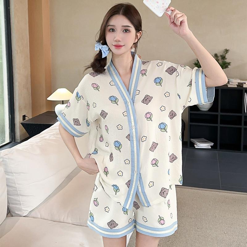 South East Asia bubble cotton pajamas girls summer short-sleeved shorts 1011 cartoon loungewear suit new