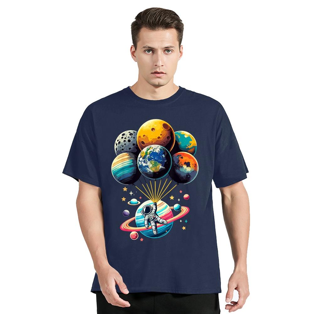 Men's Clothing Oversized T-shirt Loose Polyester T Shirt Space Astronaut Graphic Funny Print Tshirt Summer Casual O-neck Tops