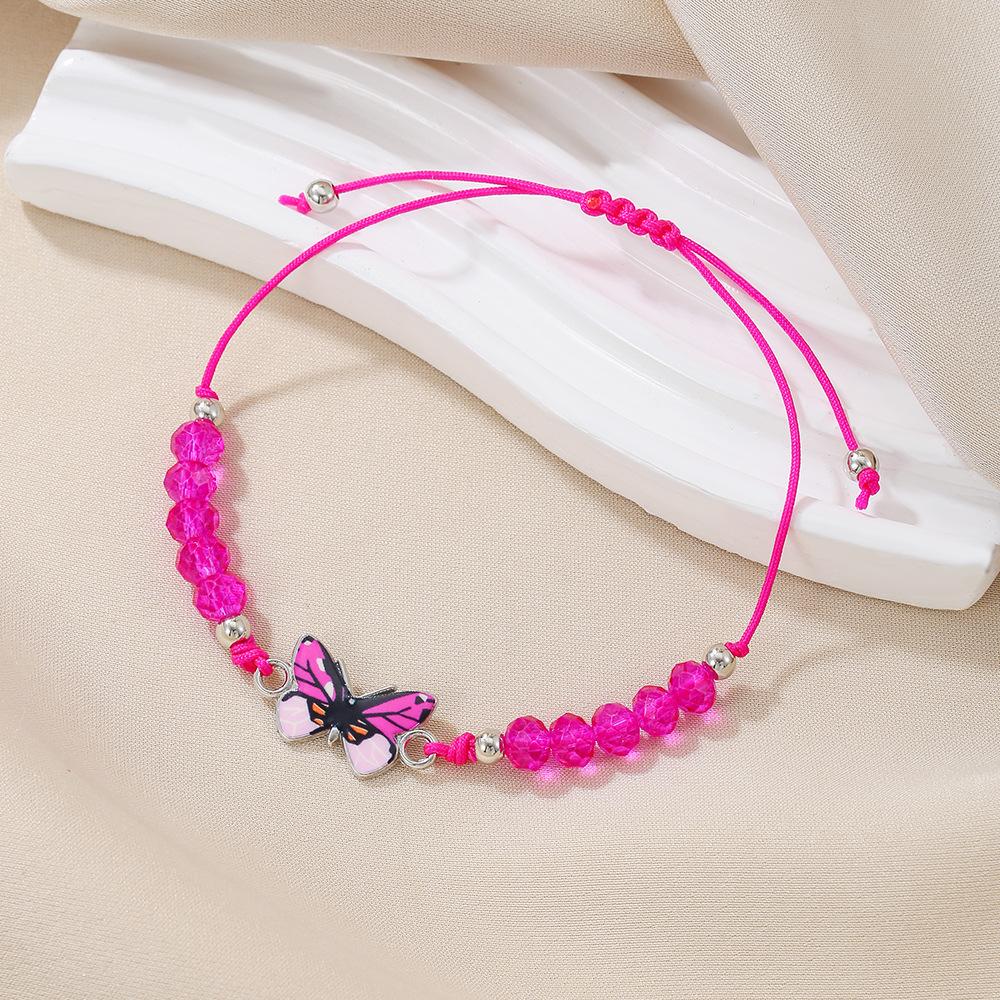 Butterfly braided bracelet, couple girlfriend beaded hand rope, alloy butterfly adjustable wax wire bracelet