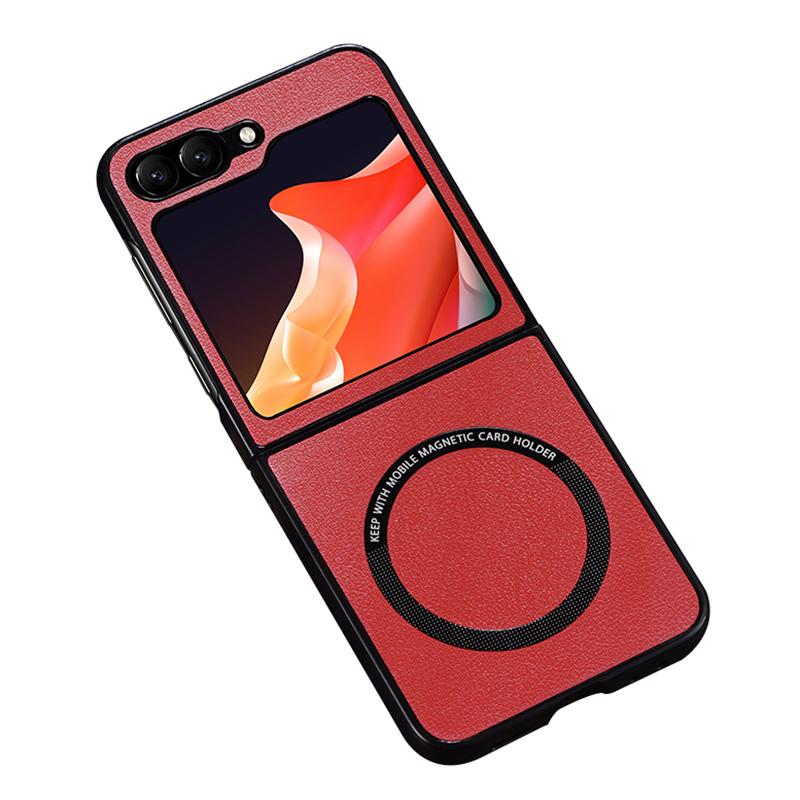

For Samsung Galaxy Z Flip7 FE 5G/Z Flip6 5G Case Compatible with MagSafe Leather+PC Phone Cover Red