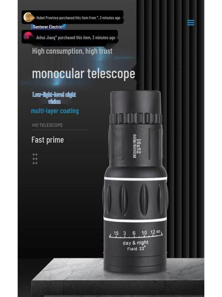 Single Barrel Telescope with HD High Magnification and Low Light Night Vision for Outdoor Concert Mobile Photography