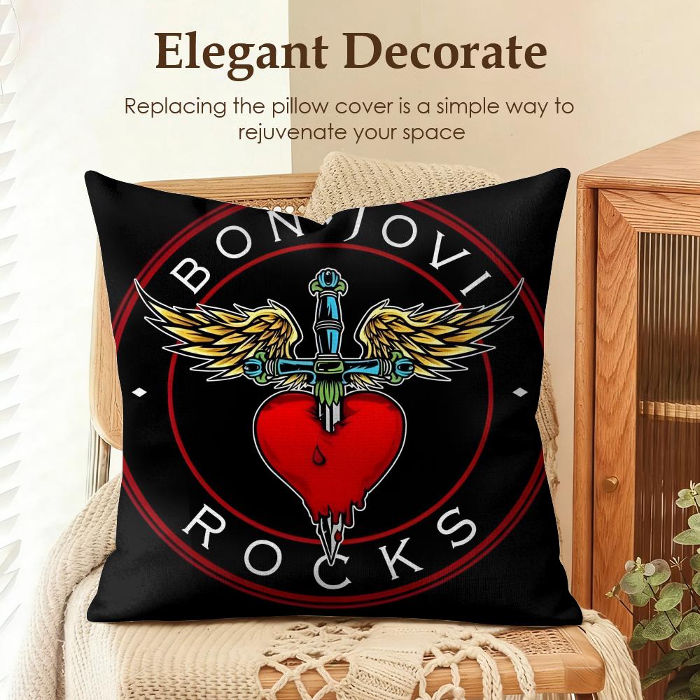 Band BBon Jovi Cushion Cover Natural Linen Organic Fabric DoubleSided Printing Sofa Home Decor Gift Pillow Case