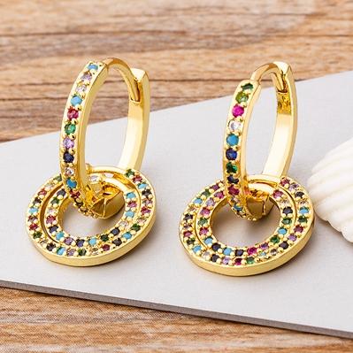 Nidin New Charm Colorful Color Double Layer Star Earrings Copper Cubic Zircon Hoop Earrings For Women Best Party Wedding Gift