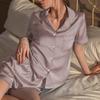 Premium Solid Color Simple Pajamas Women'S Ice Silk Short Sleeves Summer Sweet Small Fresh Loungewear Set