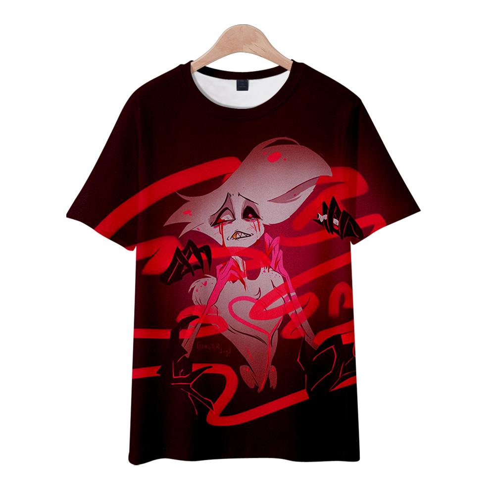 Hazbin Hotel Anime Damen Herren T-Shirts Grafikshirt Cartoon bedruckt O-Ausschnitt Übergroße kurze Ärmel Mode Herrenbekleidung Streetwear