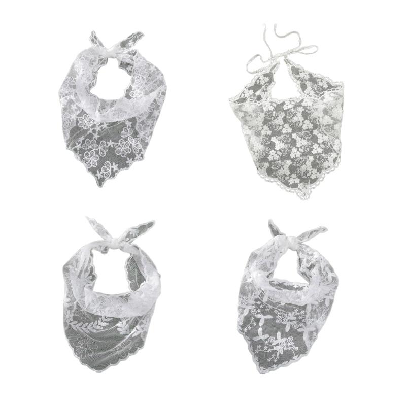 Women Sunproof Lace Triangle Kerchiefs Lightweight Summer Tie Back Kerchiefs