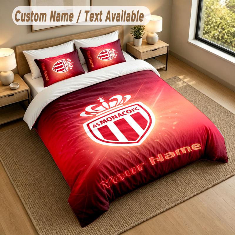 Bedding Set 1 Duvet Cover 2 Pillowcases Monaco FC Print Soft Bed Linen Bedroom Decor