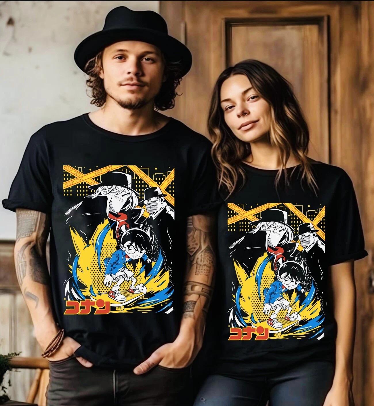 

Case Closed Detective Conan Shinichi Kudo Gin Anime Manga Retro Graphic T Shirt Streetwear Cotton Oversized Tee S разноцветный