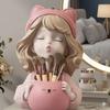 Cute Pouting Girl Resin Makeup Brush Holder Pen Container Desktop Storage Organizer Ornament Decor Gift