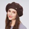 A Women's Beret Knitted Woolen Hat with Autumn and Winter Thick Ear Protection Wool Hat and Shiny Diamond Decoration