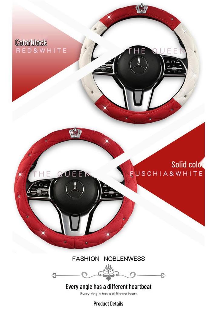 All-Season Suede Steering Wheel Cover with Rhinestones and Crown for Cars, Trucks & SUVs