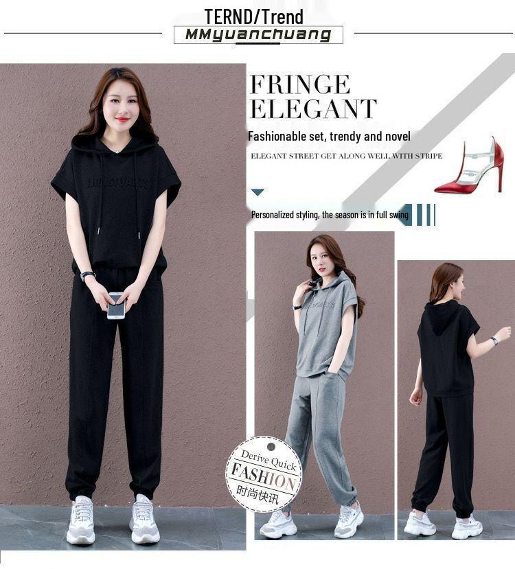 2025 Damski sportowy dwuczęściowy zestaw casualowy z kapturem w dużych rozmiarach: Wyszczuplający i Stylowy