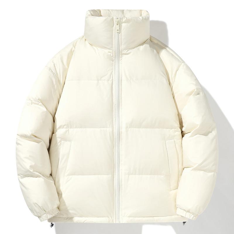 Couple's New Winter White Duck Down Jacket Is Versatile Casual Solid Color Stand-up Collar Thickened Warm Bread Jacket