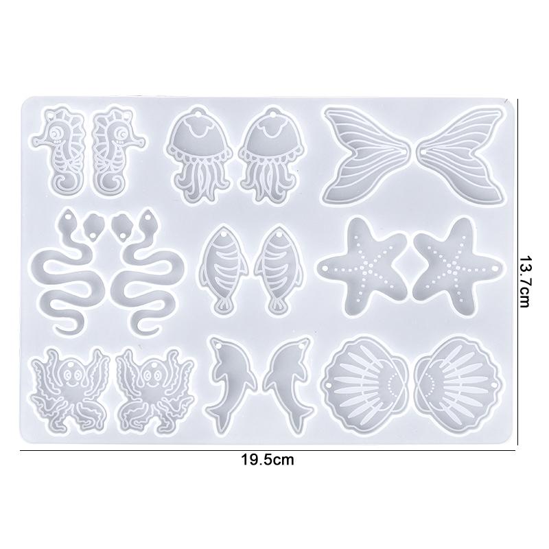 Ocean Series Earring Silicone Mold Fish Seashell Resin Casting Mould for Pendant Earring Jewelry Keychain Making DIY Craft