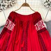 Retro Embroidered Shirt Top Female 2025 Spring Lace Up Tassel Loose Lantern Sleeves Ethnic Style Blouse Female