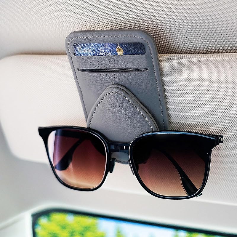 Sunglass and Card Holder for Car Visor, 2 Card Slots Visor Glasses Clip, Strong Magnetic Visor Holder, Visor Accessories for Cars SUV (Black 1Pc)