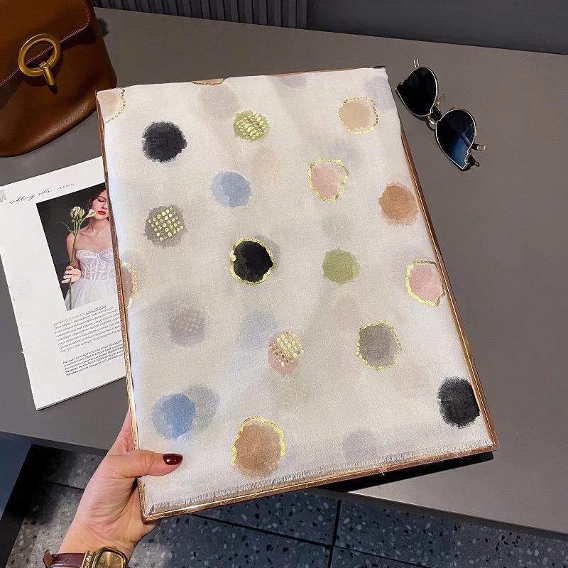 Women Lurex Polka Dot Fringe Cotton Viscose Shawls Scarf Lady High Quality Thin Wrap Beach Stole Bufandas Muslim Hijab 180*90Cm