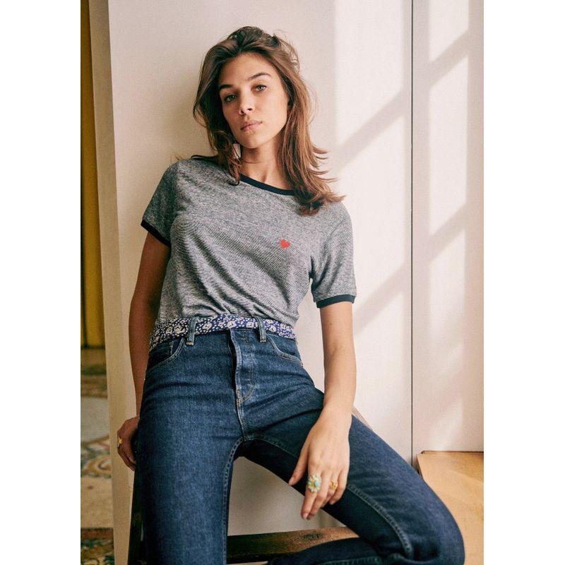 

Heart T-shirt 3-Year Pattern Short-Sleeved Shirt Embroidery Stripes S