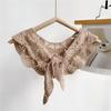 Sweet Solid Color Crochet Detachable Collar Korean Style with Knot Design Leaf Pattern Shawl Hollowed-out Thin Shawl Summer