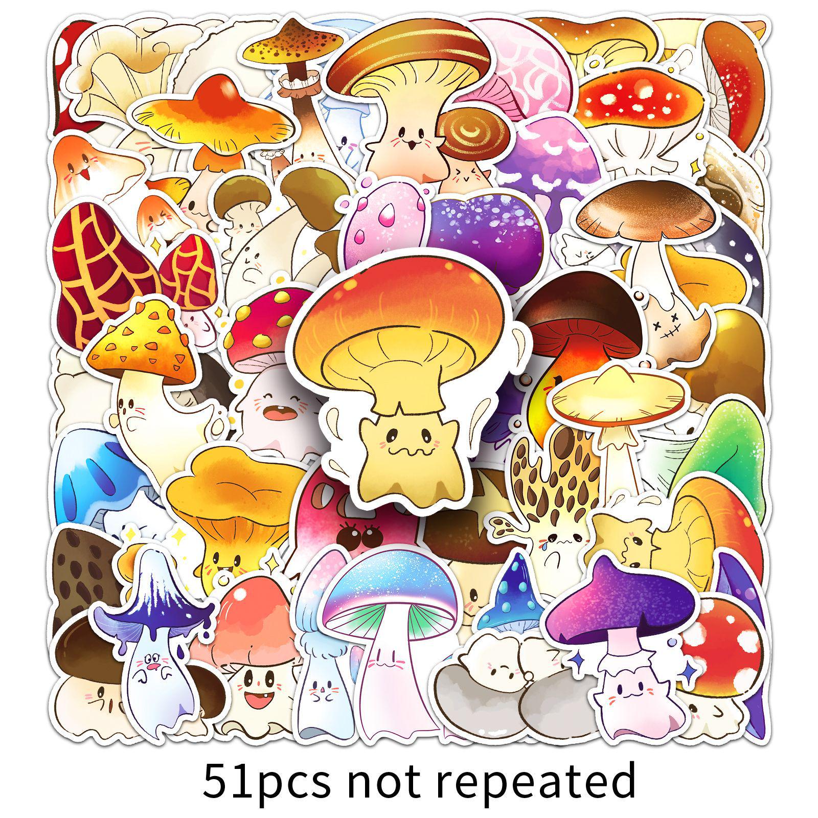 

51 Kawaii Ghost Mushroom Stickers – Hand-Painted, Non-Infringing Decor for Water Cups & Planners