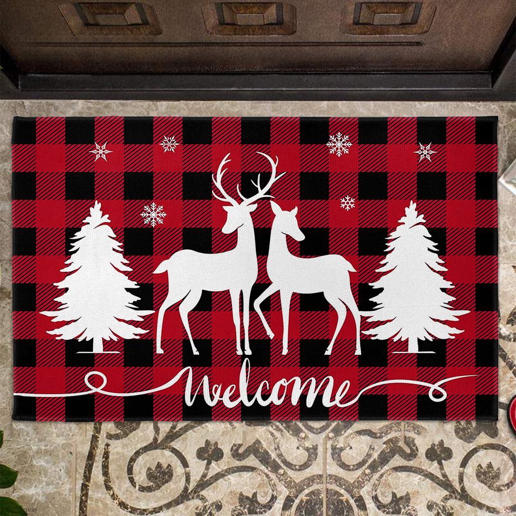 Christmas Themed Welcome Doormat Non-Slip Floor Mat For Bedroom Kitchen Bathroom Polyester Indoor Outdoor Rug Plaid Home Carpet
