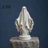 Flowing Hem Ghost Statue Gothic Statue, Resin White Figurine, Spooky Halloween Decoration with Style Home Accent Robe And Base for Mantel, Shelf,