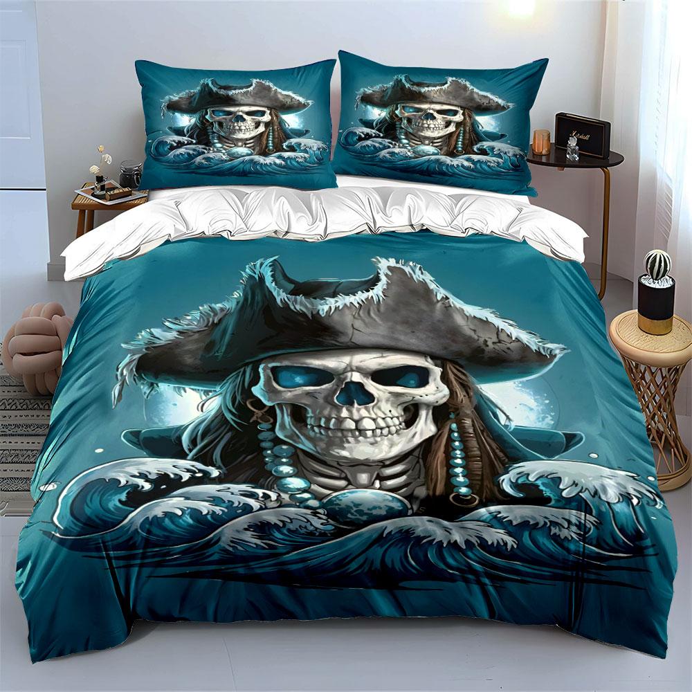 Skull, pirate hat, ocean waves. Bedding sets Duvet cover sets Duvet covers Pillowcases(1 * Duvet Cover 2 * Pillowcases without duvet insert)