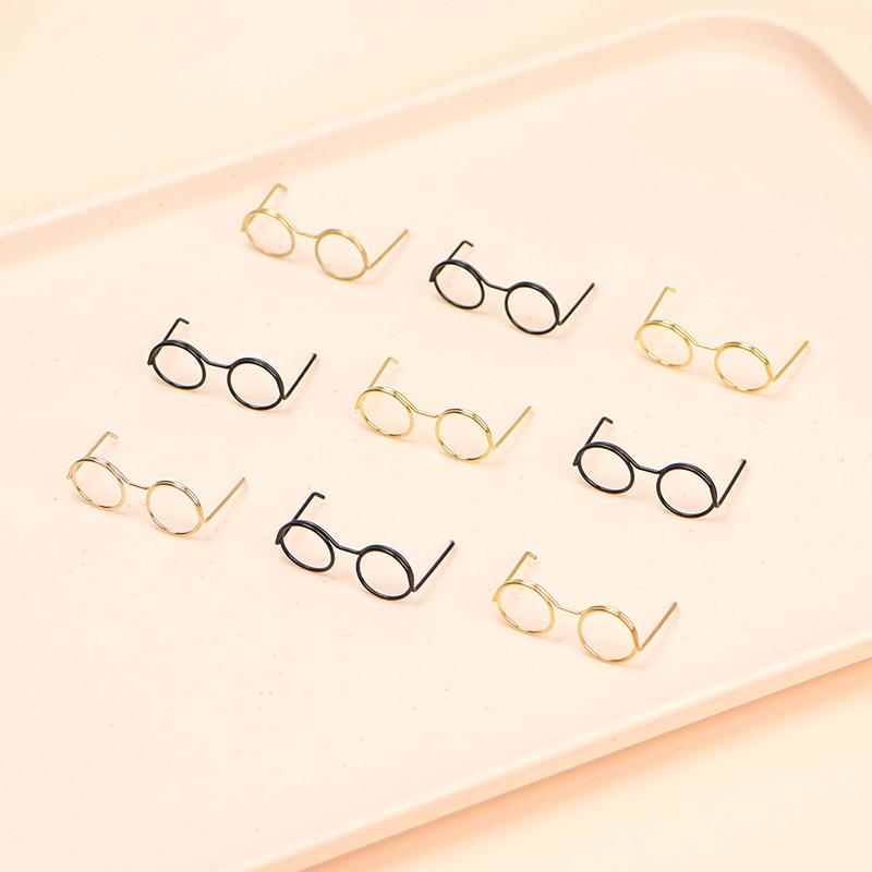 10Pcs Retro Mini Metal Round Doll Glasses Frame Lensless Miniature Eyewear Great For Plush Doll Decoration Accessories