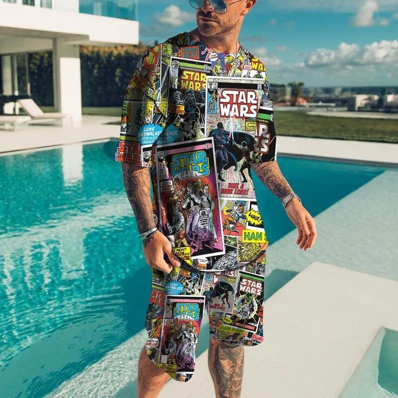 Personality Harajuku 3D Men's T-shirt Sets Casual Streetwear Oversized T-Shirt Shorts 2 Piece Set Summer Tracksuit Man Clothing