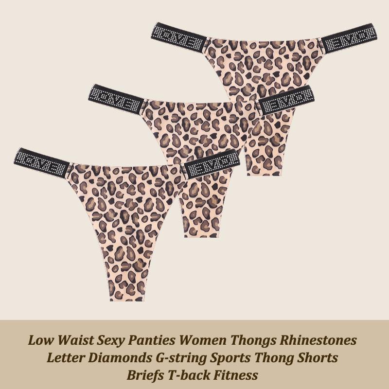 3Pcs/Set Low Waist Sexy Panties Women Thongs Rhinestones Letter G-string Sports Thong Shorts Briefs T-back Size XS-XL