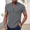V-Neck Buttons Half Placket Men Shirt Short Sleeve Fine Sewing Summer Casual Solid Color Thin Shirt Daily Garment