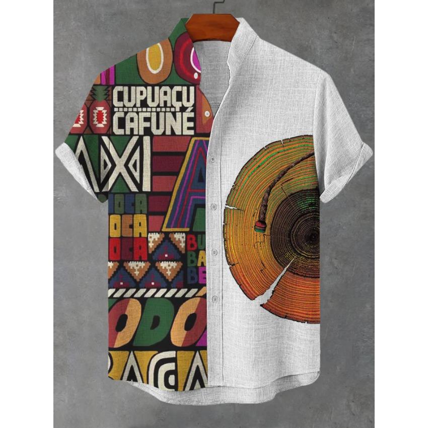 2025 Vintage African Style Men's Retro Ethnic Tribal Short Sleeve Shirts Tops Fashion Casual Vacation Streetwear Men's Shirts